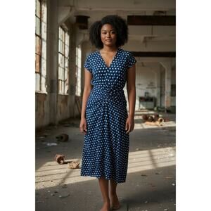 The Fold London Harbury Dress NWOT UK18 US14 Blue Ikat Midi Work Dress